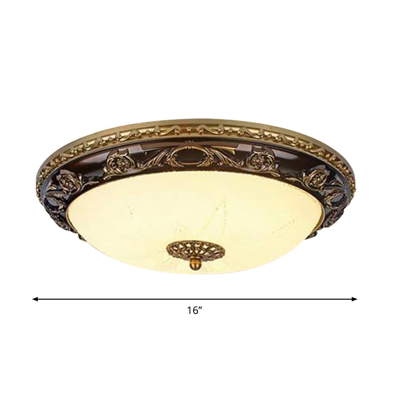 Classic Bowl Ceiling Flush Led Mount Lighting In Black - 12/16 Wide Cream Glass Ideal For Bedrooms