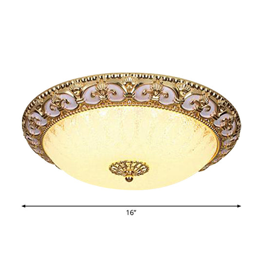 Gold Bowl Ceiling Light Fixture - Retro Milky Glass With Led 12’/16’ Bedroom Flush Mount