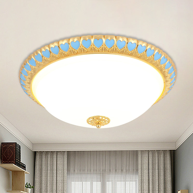 Opaline Glass Led Flush Light With Heart - Edged Dome Shade In Grey/Blue – Stylish Ceiling Mount