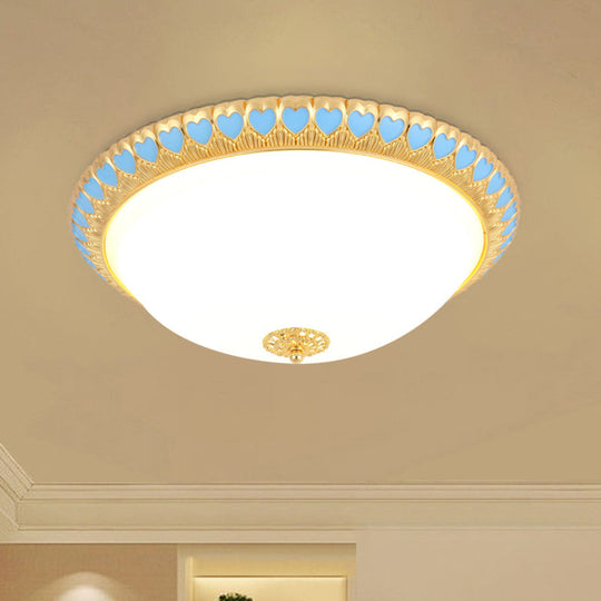 Opaline Glass Led Flush Light With Heart-Edged Dome Shade In Grey/Blue Stylish Ceiling Mount Lamp