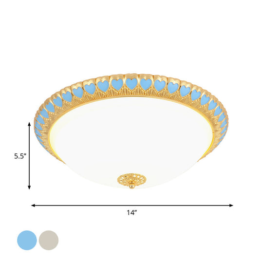 Opaline Glass Led Flush Light With Heart-Edged Dome Shade In Grey/Blue Stylish Ceiling Mount Lamp