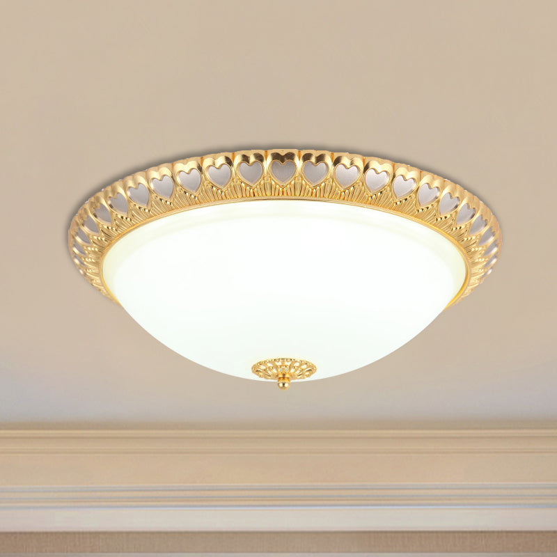 Opaline Glass Led Flush Light With Heart - Edged Dome Shade In Grey/Blue – Stylish Ceiling Mount