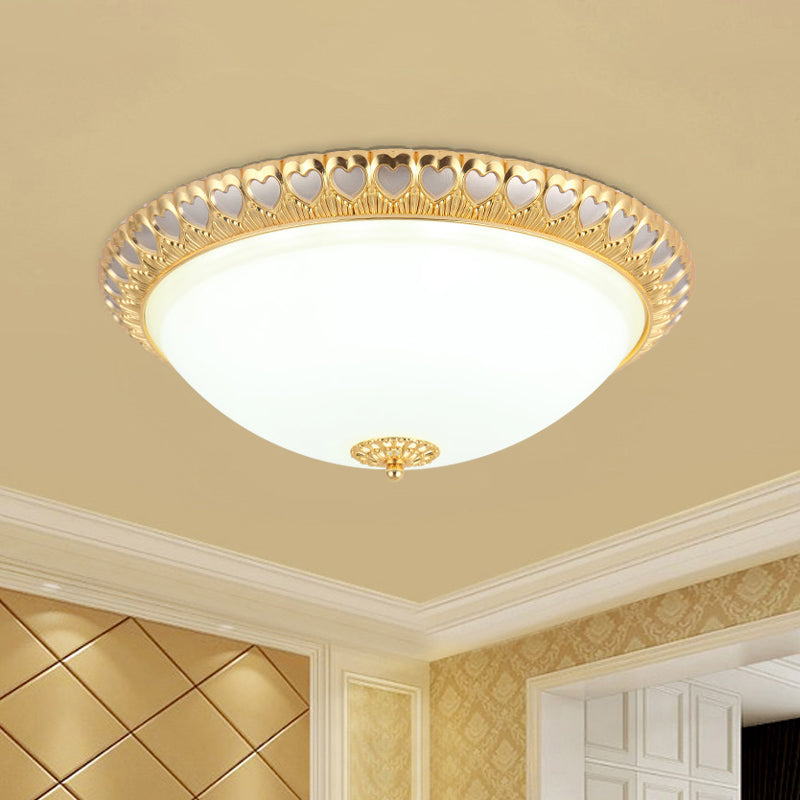 Opaline Glass Led Flush Light With Heart-Edged Dome Shade In Grey/Blue Stylish Ceiling Mount Lamp