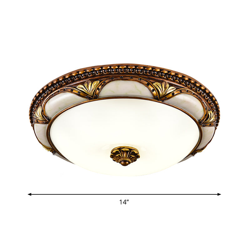 14/16/19.5 Led Floral Cream Glass Ceiling Lamp Fixture In Brass