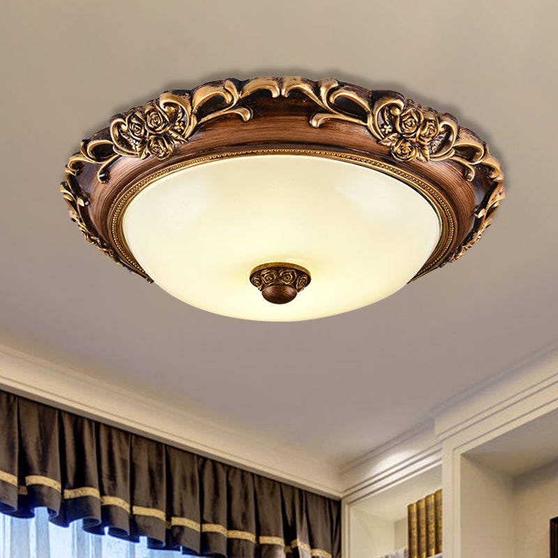 Antique Milk Glass Dome Bedroom Ceiling Light With Led Flush Mount Brown 14/16/19.5 Dia / 14