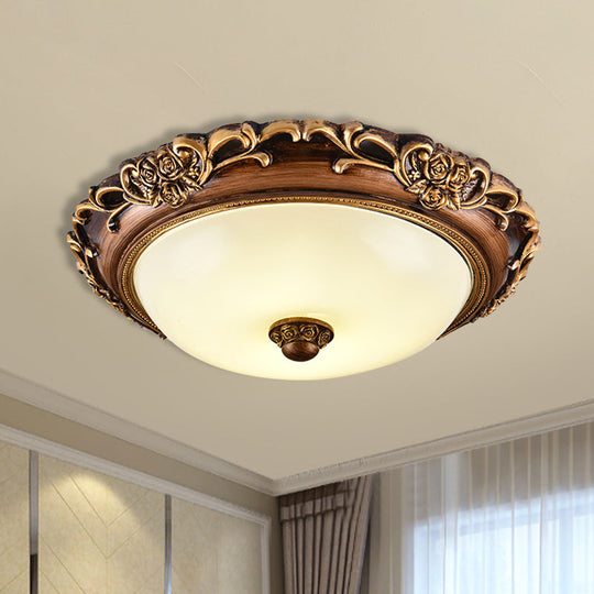 Antique Milk Glass Dome Bedroom Ceiling Light With Led Flush Mount Brown 14/16/19.5 Dia