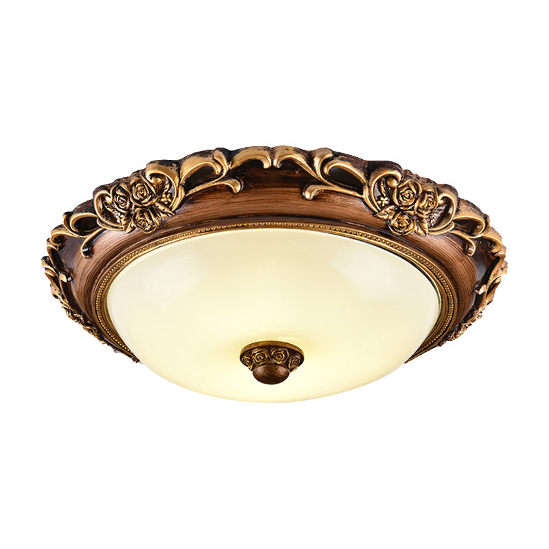 Antique Milk Glass Dome Bedroom Ceiling Light With Led Flush Mount Brown 14’/16’/19.5’ Dia