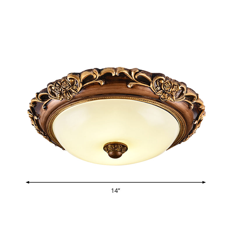 Antique Milk Glass Dome Bedroom Ceiling Light With Led Flush Mount Brown 14’/16’/19.5’ Dia
