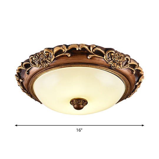 Antique Milk Glass Dome Bedroom Ceiling Light With Led Flush Mount Brown 14’/16’/19.5’ Dia