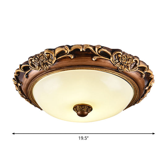 Antique Milk Glass Dome Bedroom Ceiling Light With Led Flush Mount Brown 14’/16’/19.5’ Dia