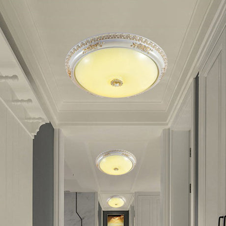 Vintage Frosted Glass Flush Mount Ceiling Light With Led White Bowl Corridor Lamp - 14/16/19.5 Size