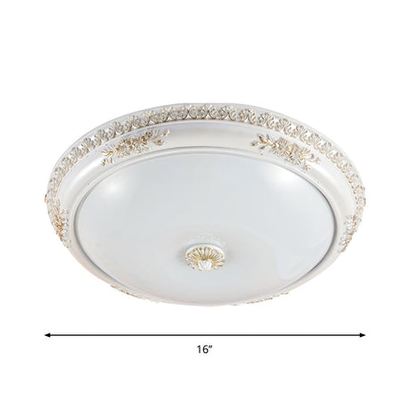 Vintage Frosted Glass Flush Mount Ceiling Light With Led White Bowl Corridor Lamp - 14/16/19.5 Size