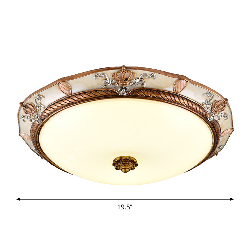 Antiqued Milk Glass Led Flushmount Lamp For Living Room Brown Cap Shape Ceiling Fixture -