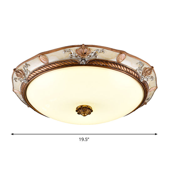 Antiqued Milk Glass Led Flushmount Lamp For Living Room Brown Cap Shape Ceiling Fixture -
