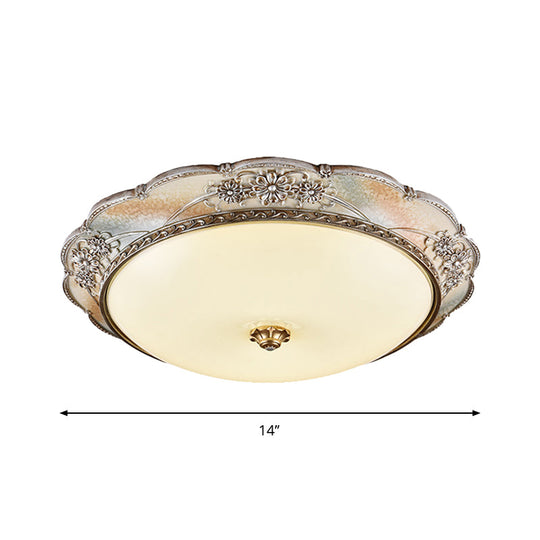 Traditional Silver Scalloped Led Flush Mount Ceiling Light With Frosted White Glass - 14’/19.5’ Wide