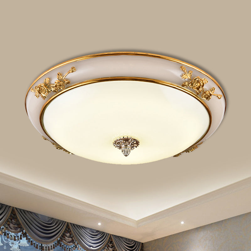 Minimalist Brass Opaline Glass Led Flush Light Fixture - Bowl Shaped Ceiling Lamp