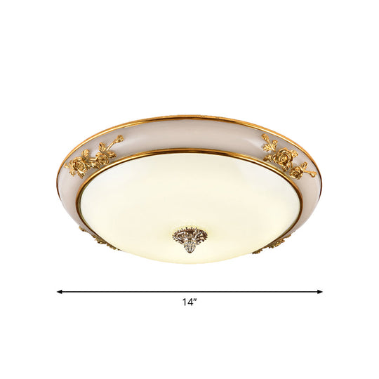 Minimalist Brass Opaline Glass Led Flush Light Fixture - Bowl Shaped Ceiling Lamp 14’/16’/19.5’ Wide