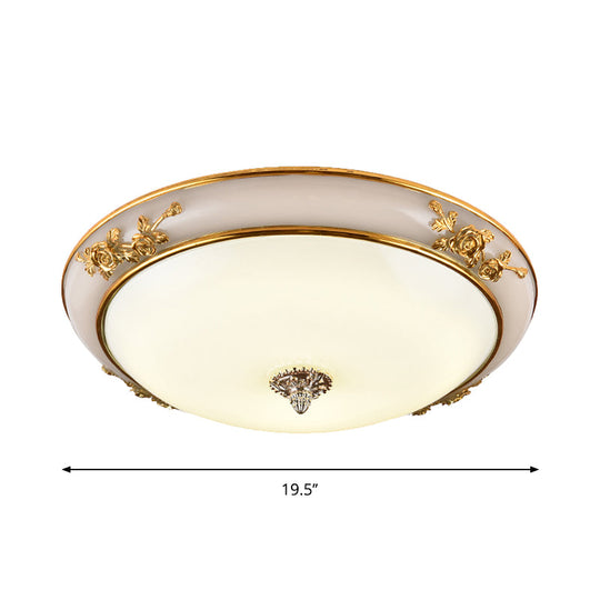 Minimalist Brass Opaline Glass Led Flush Light Fixture - Bowl Shaped Ceiling Lamp 14’/16’/19.5’ Wide