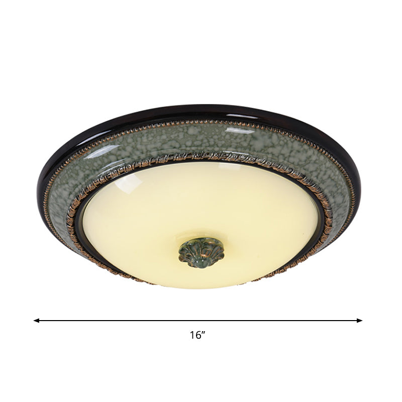 Opal Frosted Glass Bowl Ceiling Light With Led Flush Mount - Classical Bedroom Fixture Faux Marble