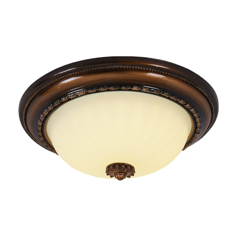 Milky Glass Led Cloche Flush Mount Ceiling Light In Brown - 14’/16’/19.5’ Width
