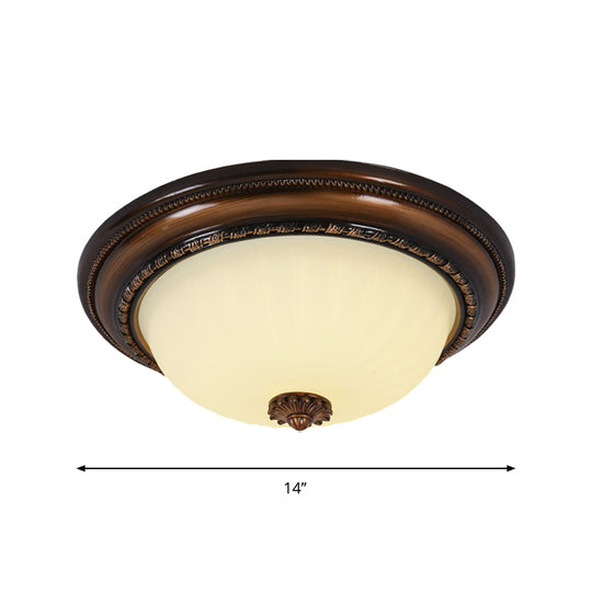 Milky Glass Led Cloche Flush Mount Ceiling Light In Brown - 14’/16’/19.5’ Width