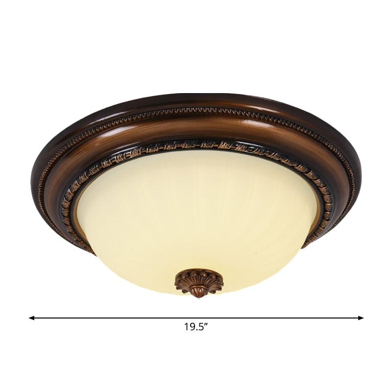 Milky Glass Led Cloche Flush Mount Ceiling Light In Brown - 14’/16’/19.5’ Width