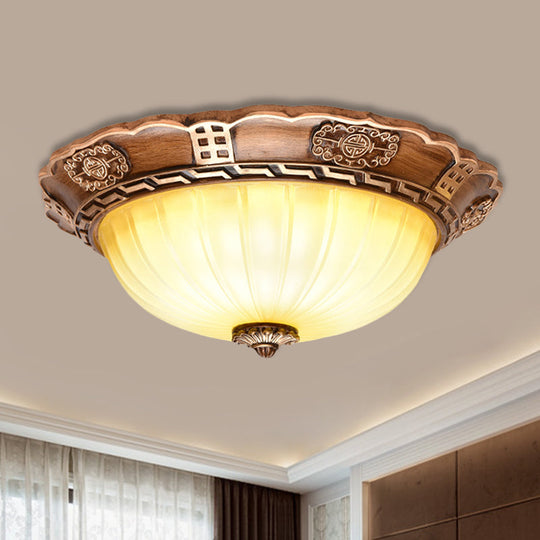 Antiqued Brown Scalloped - Edge Led Flush Mount Ceiling Light 14’/16’/19.5’ Milky Glass Bowl