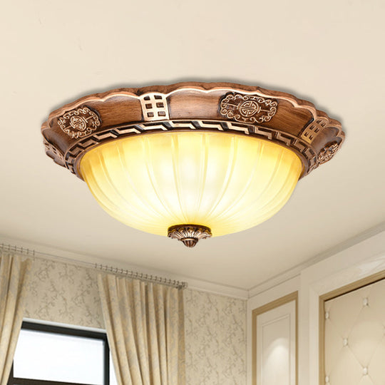 Antiqued Brown Scalloped - Edge Led Flush Mount Ceiling Light 14’/16’/19.5’ Milky Glass Bowl