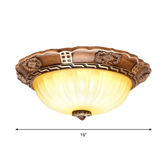 Antiqued Brown Scalloped-Edge Led Flush Mount Ceiling Light 14/16/19.5 Milky Glass Bowl Ideal For