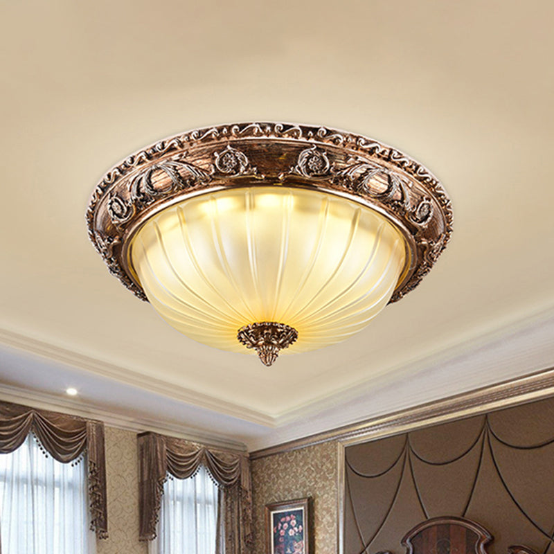 Ribbed Frosted Glass Led Flush Mount Ceiling Light In Traditional Brown - 14/16/19.5 / 14