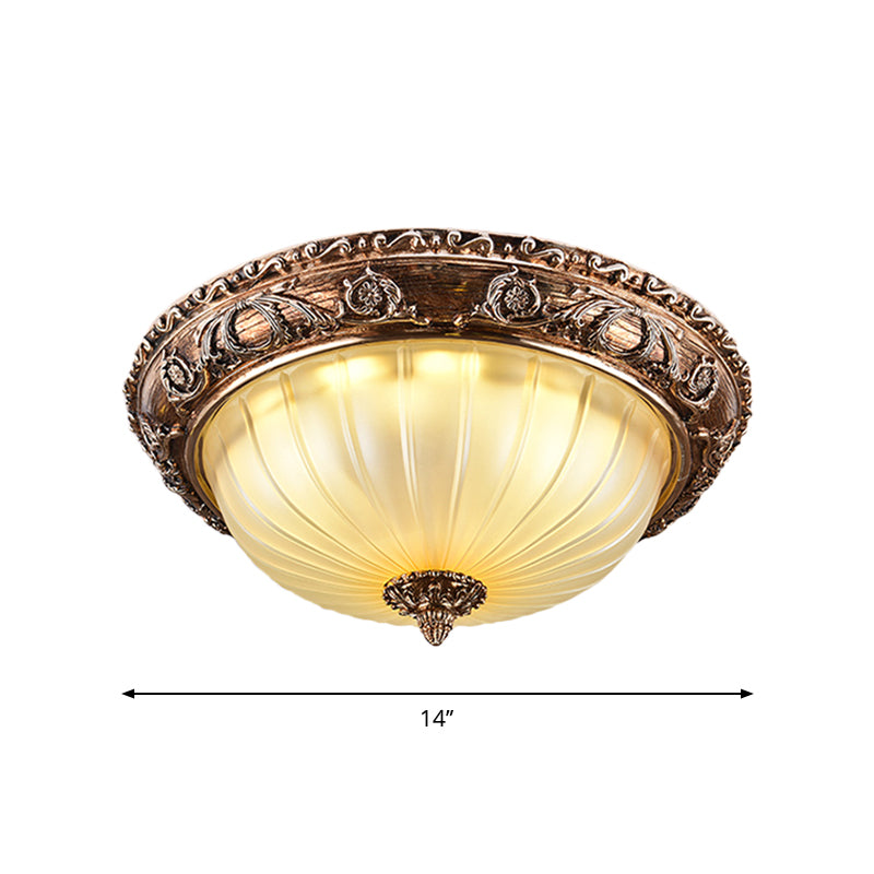 Ribbed Frosted Glass Led Flush Mount Ceiling Light In Traditional Brown - 14/16/19.5