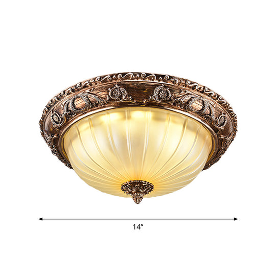 Ribbed Frosted Glass Led Flush Mount Ceiling Light In Traditional Brown - 14/16/19.5