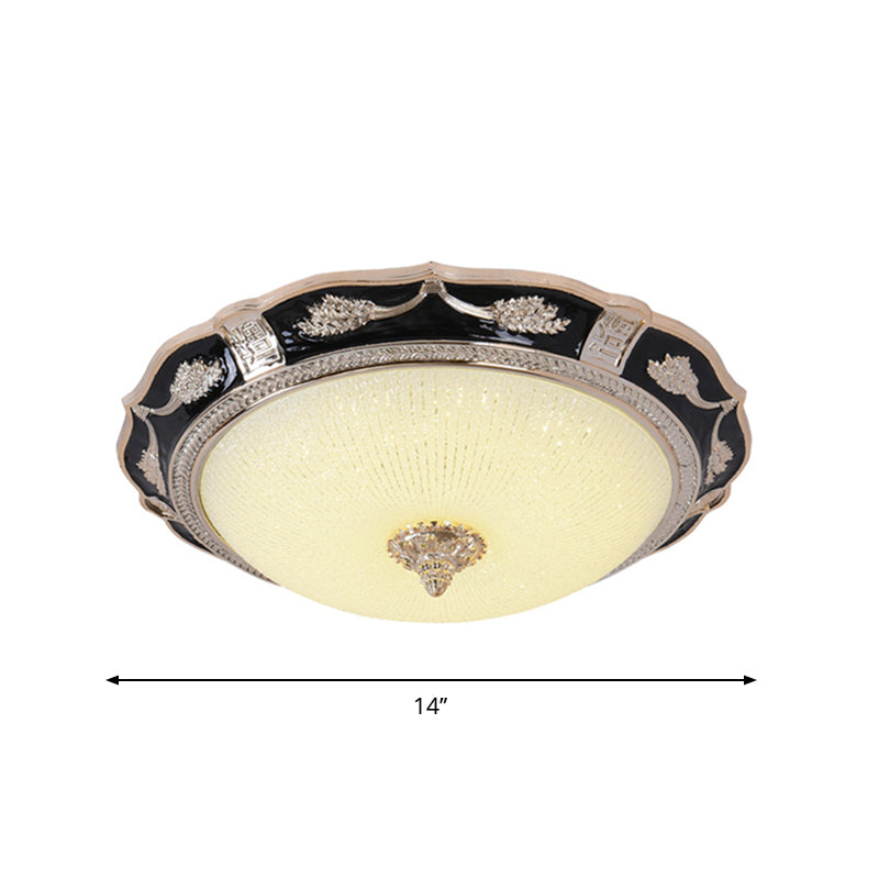14’/16’/19.5’ Retro Bowl Led Flush Light In Black With Cream Glass – Ideal For Hotel Ceilings