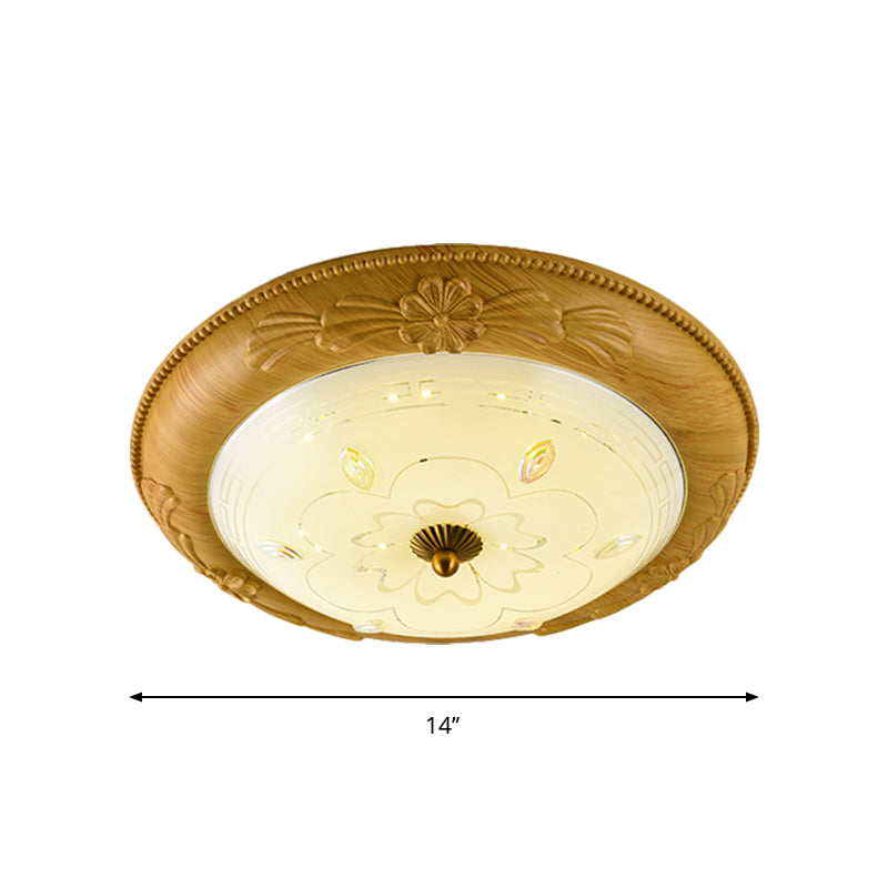 Minimalistic Led Milk Glass Flush Mount Ceiling Light In Yellow-Brown For Dining Room 14/16/19.5