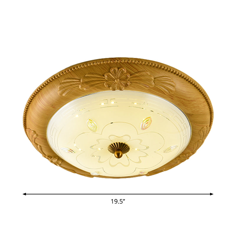 Minimalistic Led Milk Glass Flush Mount Ceiling Light In Yellow - Brown For Dining Room