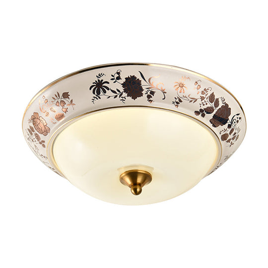 Retro Frosted Glass Led Ceiling Fixture - Hemisphere Hall White Flush Mount Light 12’/14’/18’ Width