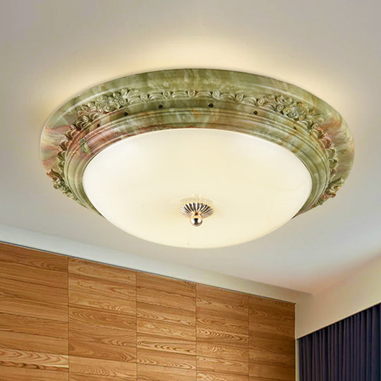 Country Milk Glass Led Ceiling Mount Light Green Dome Design Bedroom Flush Lighting -