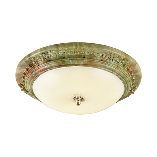 Country Milk Glass Led Ceiling Mount Light Green Dome Design Bedroom Flush Lighting - 14/16/19.5