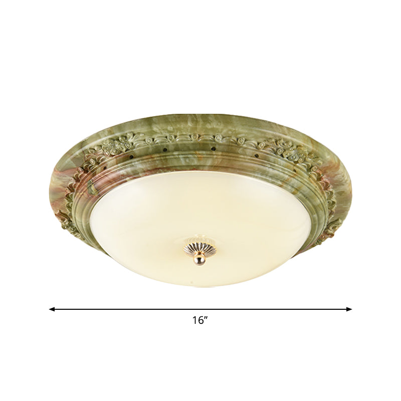 Country Milk Glass Led Ceiling Mount Light Green Dome Design Bedroom Flush Lighting -