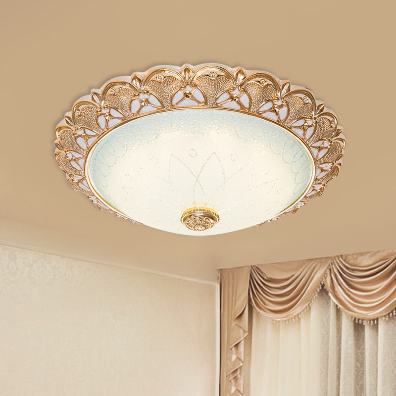 Gold Scallop Flush Light With Frosted Glass - Traditional Hotel Ceiling Mounted Lamp (Led)