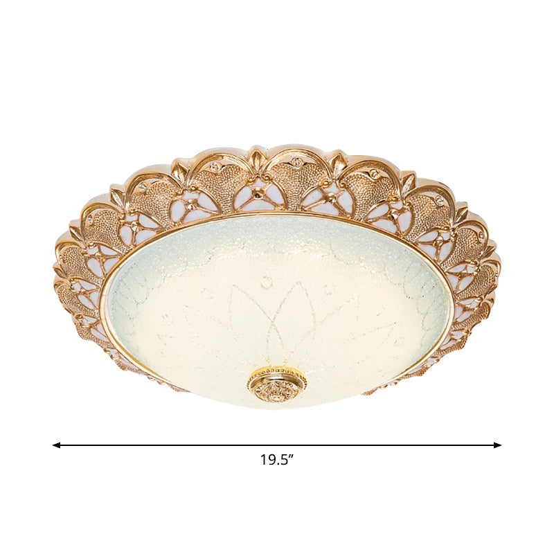 Gold Scallop Flush Light With Frosted Glass - Traditional Hotel Ceiling Mounted Lamp (Led) Available