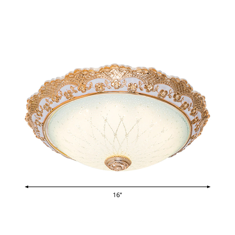 Traditional Gold Opaline Glass Ceiling Light - Led Flush Mount Fixture (14’/16’/19.5’ W)