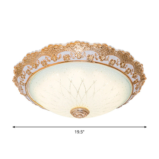 Traditional Gold Opaline Glass Ceiling Light - Led Flush Mount Fixture (14’/16’/19.5’ W)