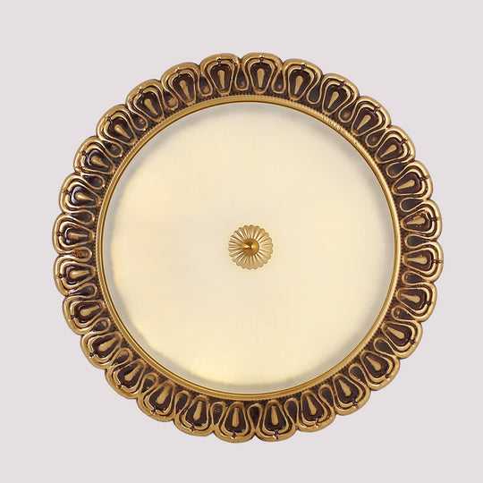 Vintage Milk Glass Ceiling Light - Hemispherical Design Brass Finish 3-Light Flush Mount For Bedroom