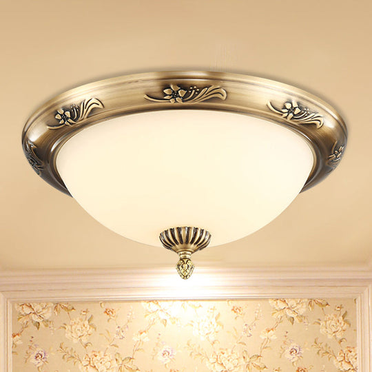 Hemisphere Flush Ceiling Light Brass Finish 2-Bulb Milky Glass Office Lighting 13/15/19.5 Dia / 13