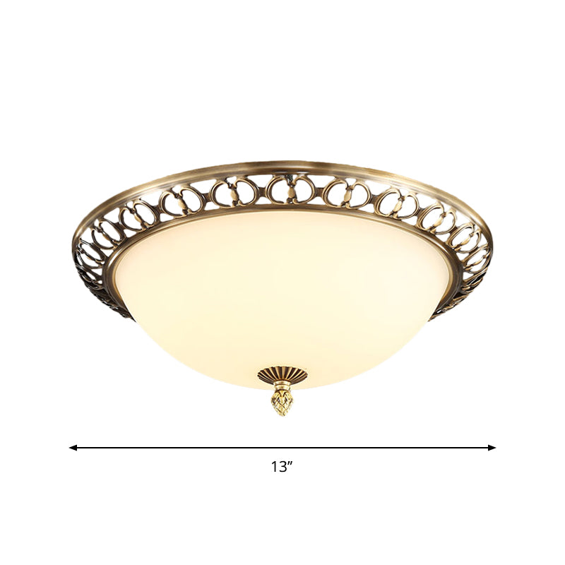 Antique Style Brass Finish 2 - Head Ceiling Mount Light With Frosted Glass Dome - 13’/15’/19.5’ Wide