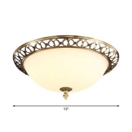 Antique Style Brass Finish 2 - Head Ceiling Mount Light With Frosted Glass Dome - 13’/15’/19.5’ Wide