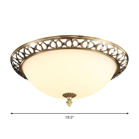 Antique Style Brass Finish 2 - Head Ceiling Mount Light With Frosted Glass Dome - 13’/15’/19.5’ Wide