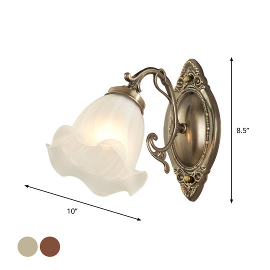 Frosted White Glass Ruffle Sconce Light - Traditional Corner Wall Mount In Bronze/Copper