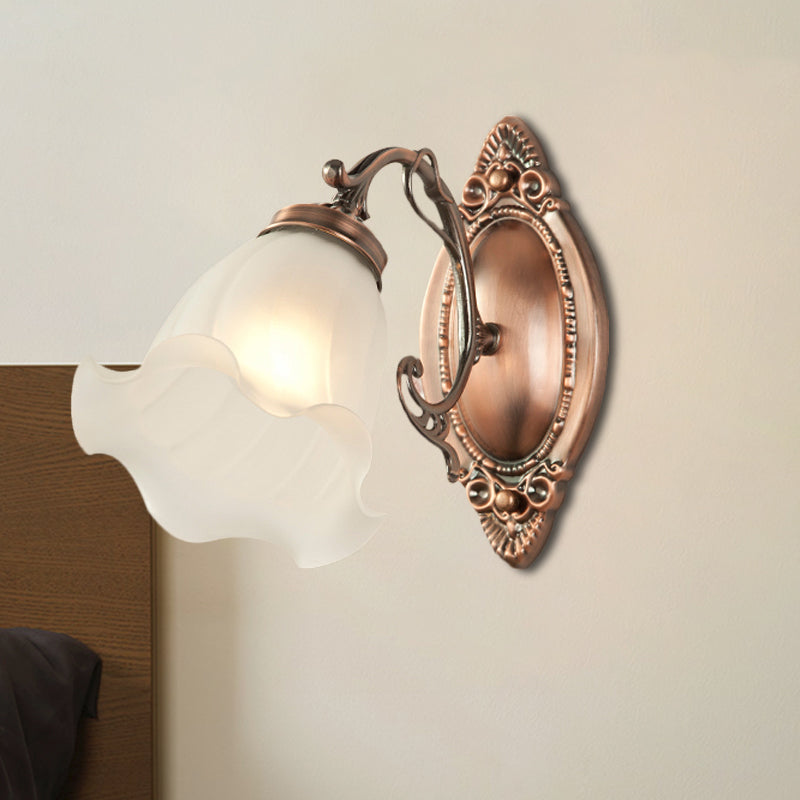 Frosted White Glass Ruffle Sconce Light - Traditional Corner Wall Mount In Bronze/Copper 1 / Copper